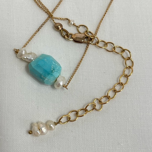 Blue gem Turquoise and Pearl necklace - Picture 5 of 6
